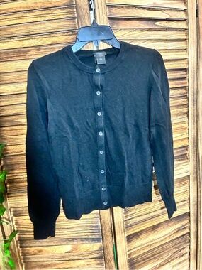 Ann Taylor Black Crewneck Button Cardigan